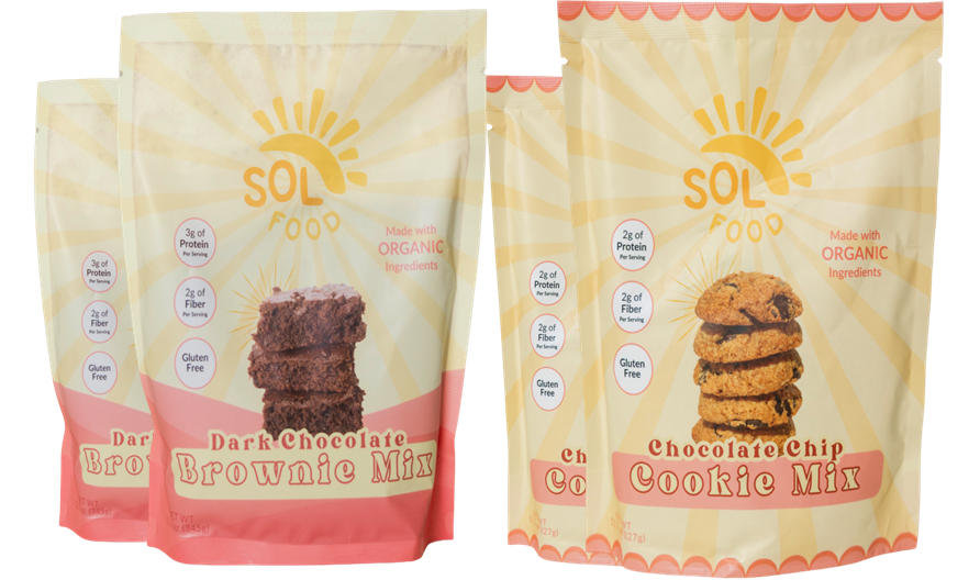 Sol Food Dessert Bundle: two Dark Chocolate Brownie and two Chocolate Chip Cookie mixes