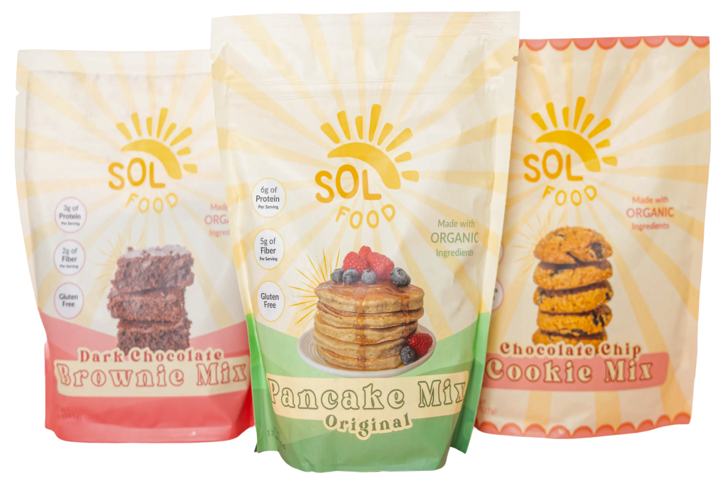 Sol Food Starter Pack: Original Pancake, Dark Chocolate Brownie and Chocolate Chip Cookie mixes