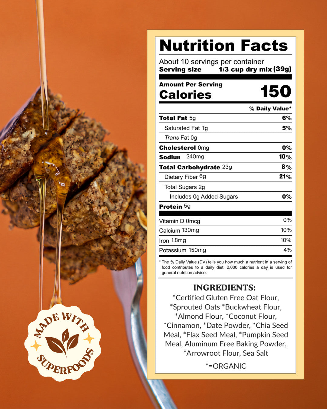 Cinnamon Oat Pancake Mix Nutrition Facts and ingredients