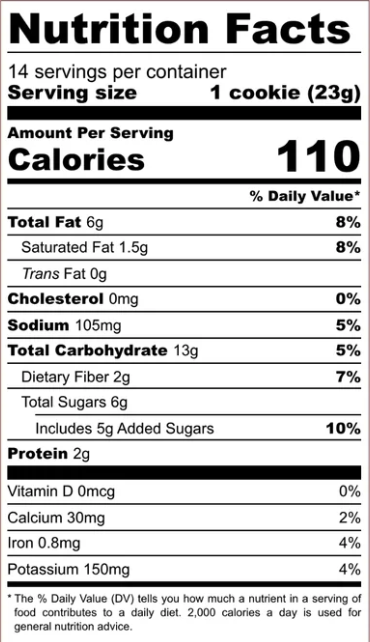 Chocolate Chip Cookie Mix Nutrition Facts